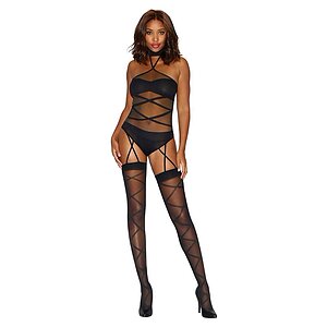 Bodystocking Dreamgirl Criss-Cross Negru pe Domnisoare.ro
