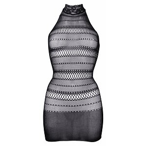 Le Desir High Lace Neck Net Mini Dress Negru S-L