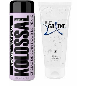 Pachet Cremă Mărire Penis Kolossal 200ml + Lubrifiant Just Glide Anal 200ml Pachet Cremă Mărire Penis Kolossal 200ml + Lubrifiant Just Glide Anal 200ml pe Domnisoare.ro