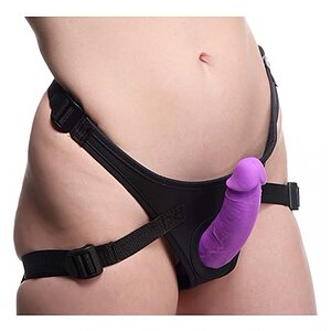 Double Charmer Silicone Double Dildo with Harness Mov Double Charmer Silicone Double Dildo with Harness Mov pe Domnisoare.ro