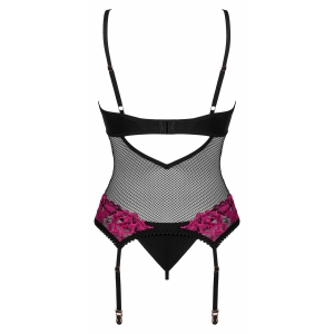 Corset Obsessive Rosenty cu Portjartier și Chilot Roz XS-S