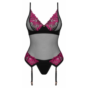 Corset Obsessive Rosenty cu Portjartier și Chilot Roz XS-S