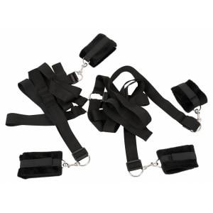 Set Cătușe Mâini Și Glezne Bed Shackles Negru pe Domnisoare.ro