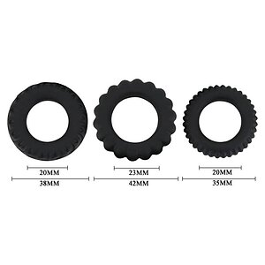 Set Inele Penis Titan 3 în 1 Silicone Negru