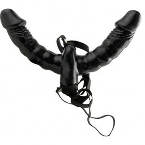 Strap-On Cu Vibrații Double Delight Negru Strap-On Cu Vibrații Double Delight Negru pe Domnisoare.ro