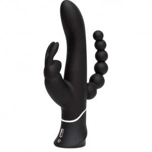 Vibrator Triplu Happy Rabbit Negru pe Domnisoare.ro