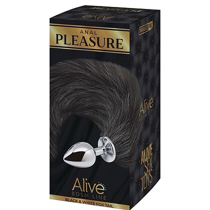 Alive Dop Anal Metalic cu Coadă Fox B/N M - 8 cm