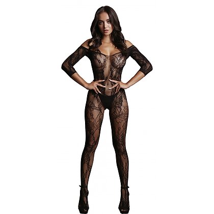 Catsuit Le Désir Lace Sleeved Negru S-L