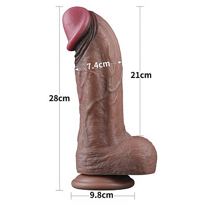 Dildo XXL Din Silicon Dublu Strat, Realist, Ventuză Maro