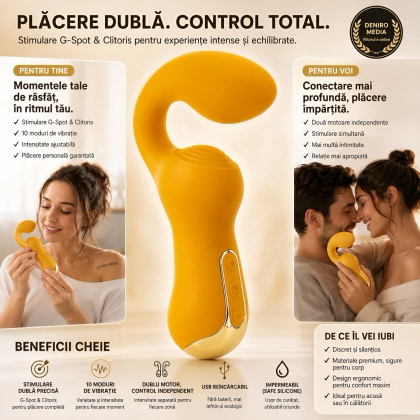Dublu Vibrator curbat – 2 Motoare, 10 Moduri, Reîncărcabil Galben