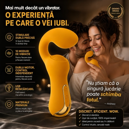 Dublu Vibrator curbat – 2 Motoare, 10 Moduri, Reîncărcabil Galben