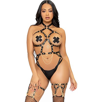 Body Erotic Leg Avenue Heart Ring Harness Negru L