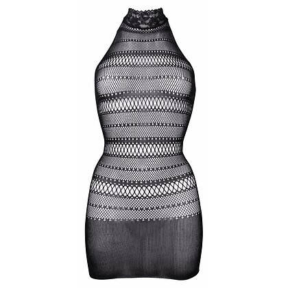 Le Desir High Lace Neck Net Mini Dress Negru S-L