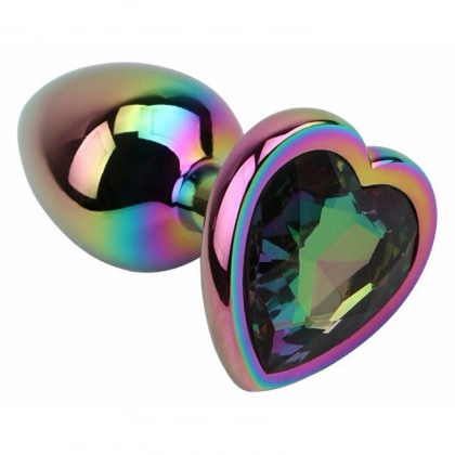 Rainbow Heart Plug Anal Din Aluminiu cu Bijuterie, Potrivită Multicolor