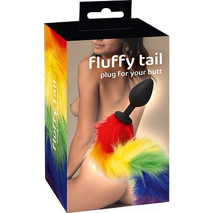Plug Anal You2Toys cu Coadă Pufoasă Rainbow 42 cm Negru