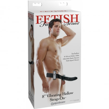 Strap On Cu Vibrații Hollow 20.3cm Negru