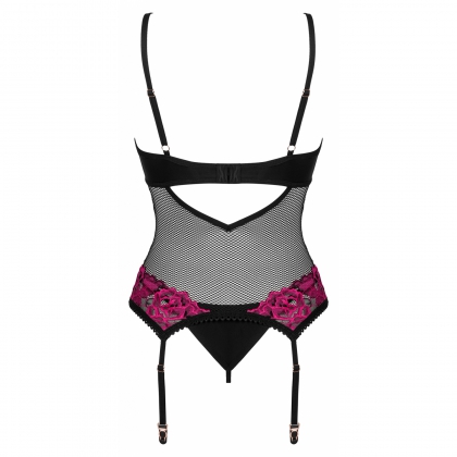 Corset Obsessive Rosenty cu Portjartier și Chilot Roz XS-S