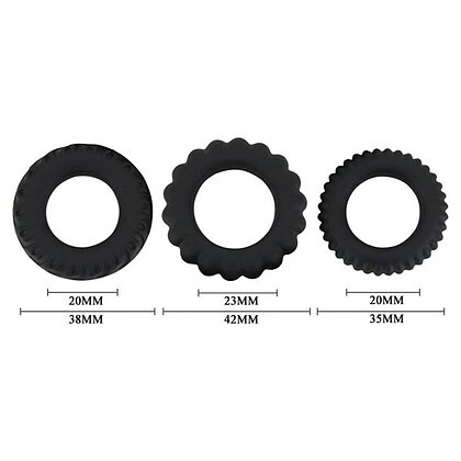 Set Inele Penis Titan 3 în 1 Silicone Negru