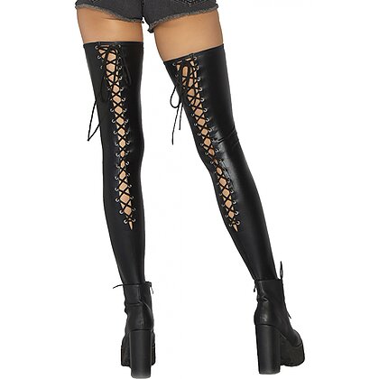 Dresuri Leg Avenue Wetlook Lace Up Thigh Highs Negru S-M