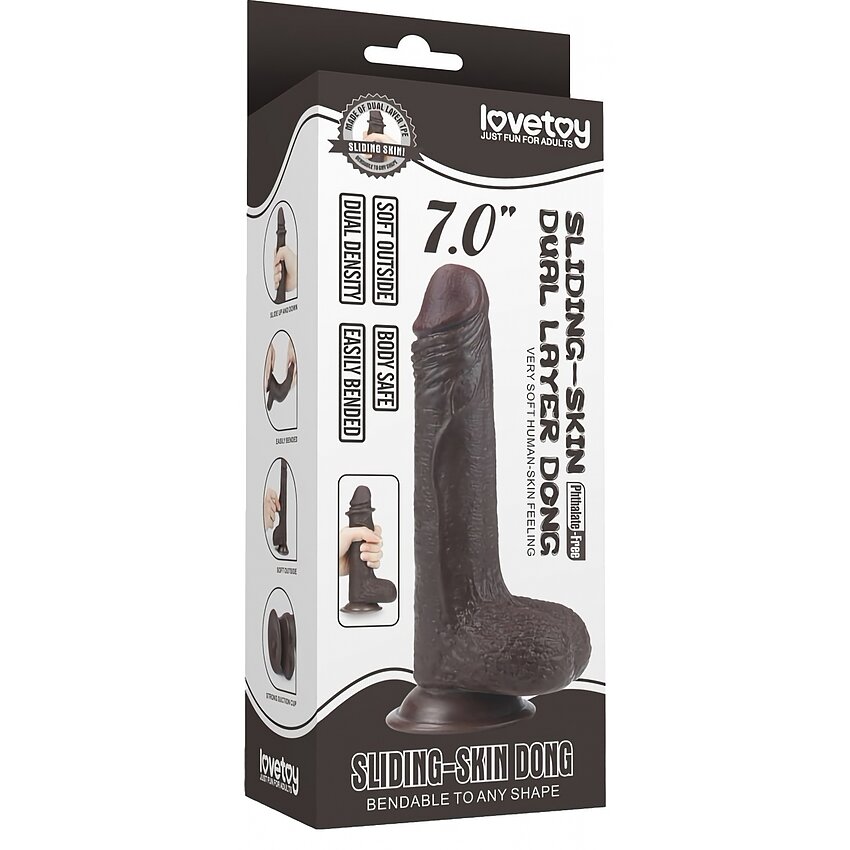 Dildo Sliding Skin Dual Layer cu Testicule și Ventuză