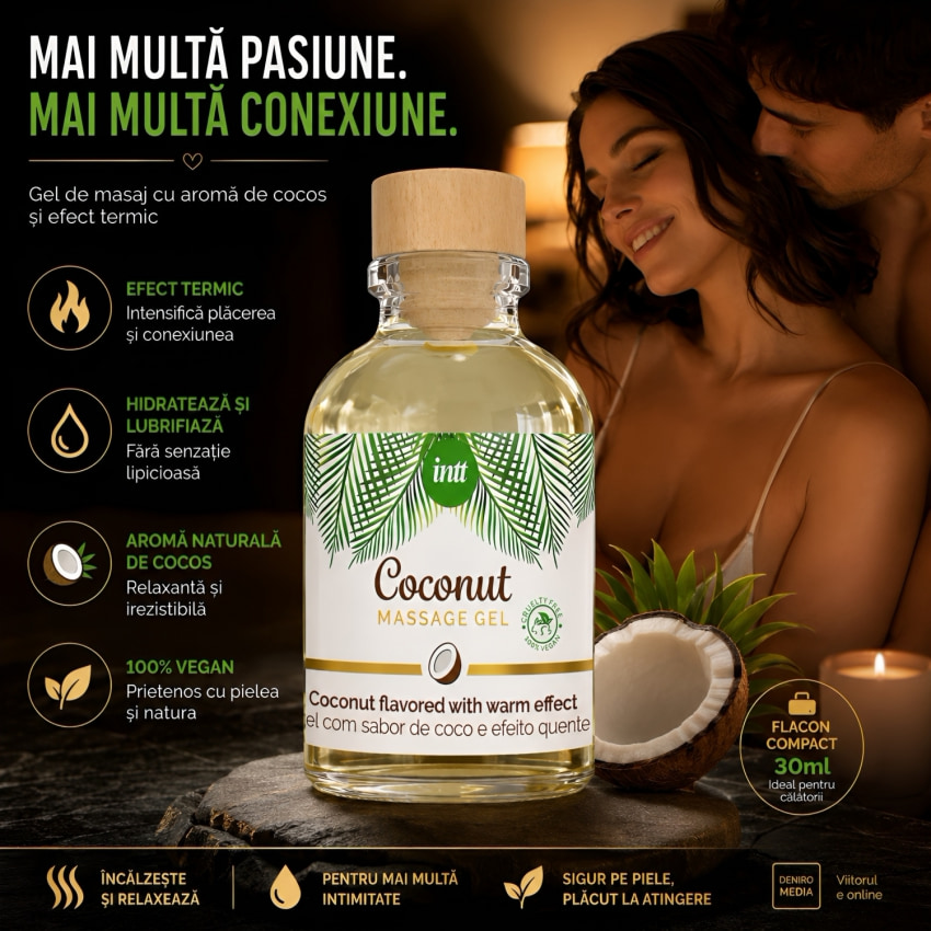 Gel Frecție Vegan Intt Cocos cu Efect încălzire 30ml