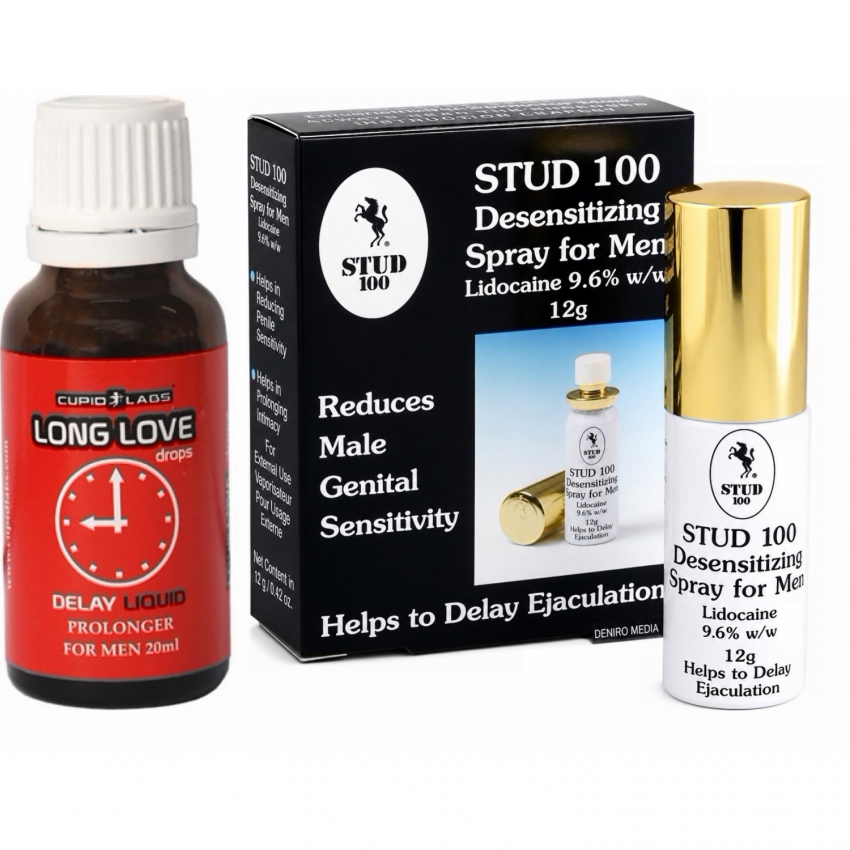 Pachet Spray Stud 100 Original + Picături Ejaculare Precoce Long Love 20ml