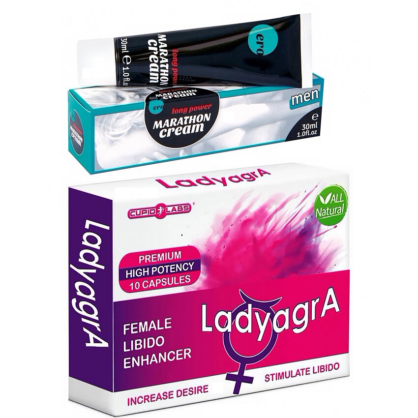 Pachet Pastile Libido Ladyagra 10buc + Penis Marathon Long Power Creme 30ml