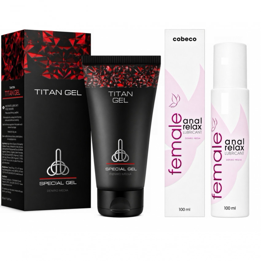 Pachet Cremă Mărirea Penisului Titan Gel Original 50ml + Lubrifiant Anal Female Cobeco Relax 120ml