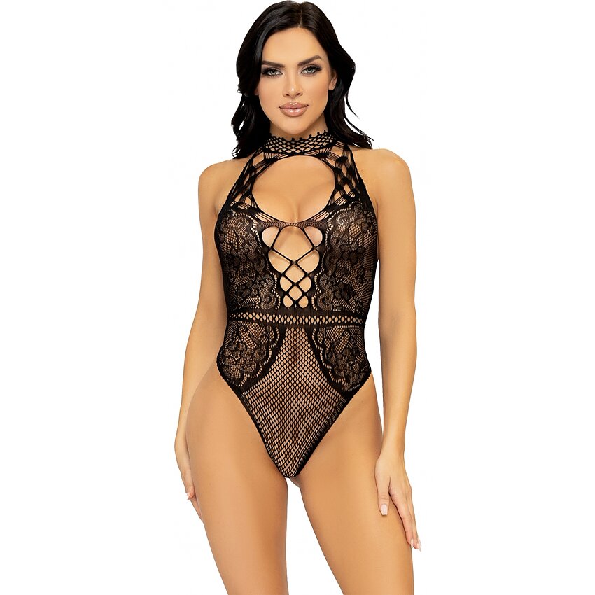 Body Leg Avenue Net And Lace Keyhole Negru XS-L