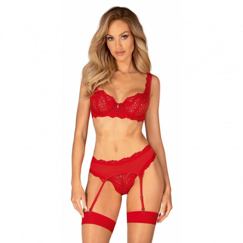 Set Obsessive Amor Cherris 3 Piese Roșu S-M