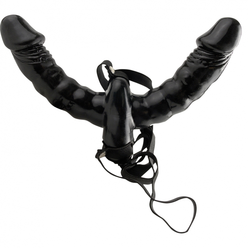 Strap-On Cu Vibrații Double Delight Negru