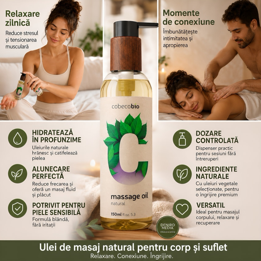 Ulei Normal De Masaj Cobeco Bio 150 ml, Hidratare Delicată